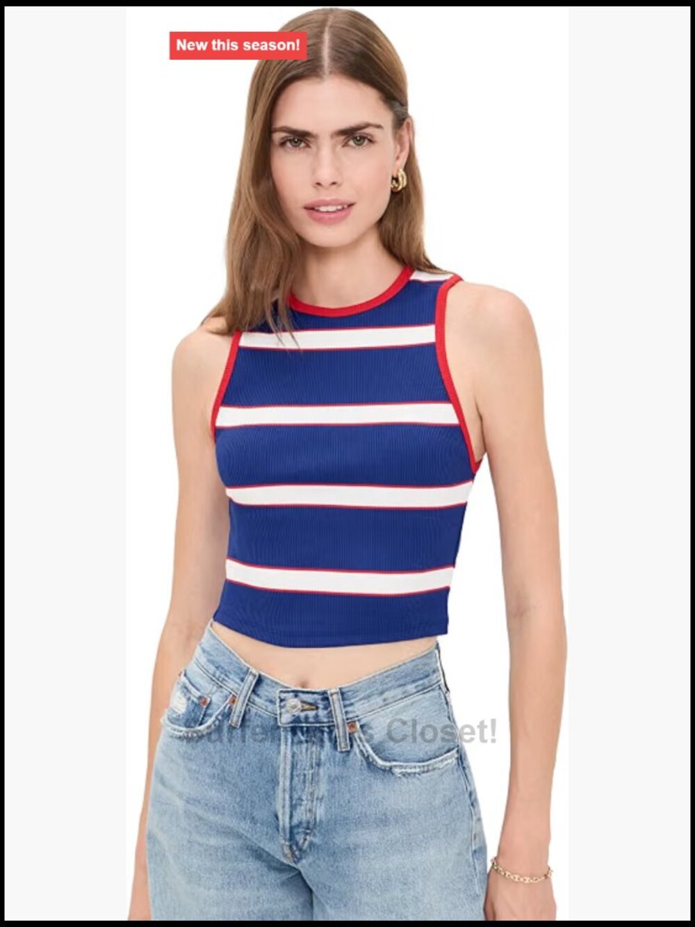 Fitted Cropped Tank Top Stretch Knit Sleeveless Crew Neck